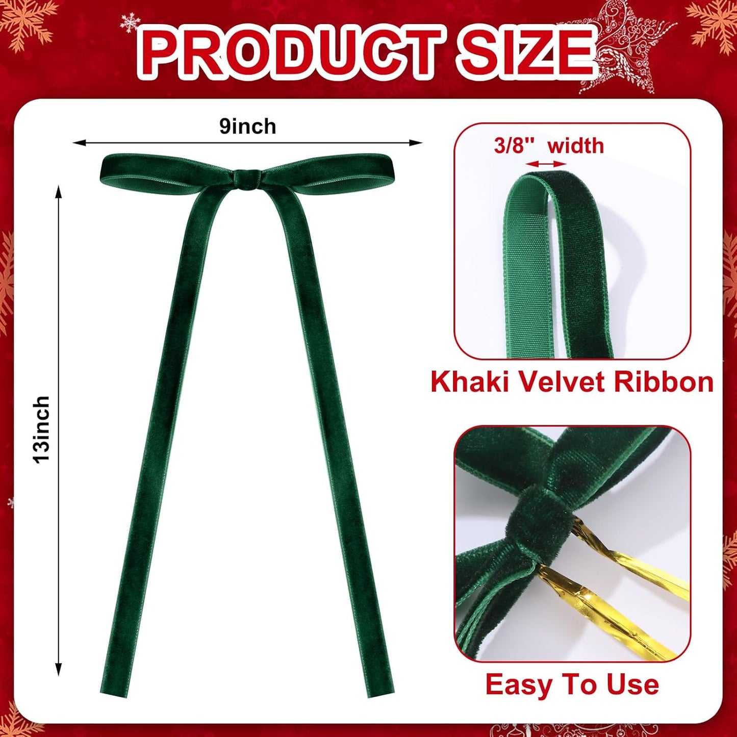 Skiennix 24 Pcs Velvet Bows - Vintage Ribbon Bows for Christmas Tree & Crafts | 9 x 13 Inch, Brown, Dark Green, Beige