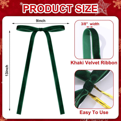 Skiennix 24 Pcs Velvet Bows - Vintage Ribbon Bows for Christmas Tree & Crafts | 9 x 13 Inch, Brown, Dark Green, Beige