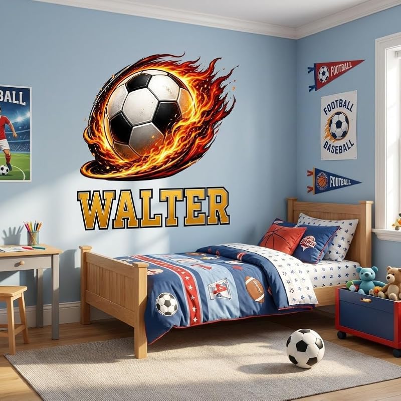 Personalized Soccer Wall Decal with Name - Style 1, Boys Room Football Wall Sticker