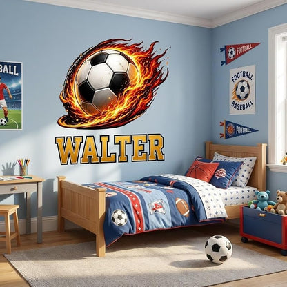 Personalized Soccer Wall Decal with Name - Style 1, Boys Room Football Wall Sticker