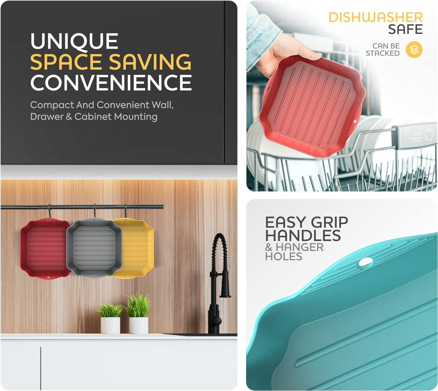 Zip Standing Reusable Silicone Air Fryer Liners - 7.5" Square for 4-7QT Air Fryers | Easy to Clean & Durable