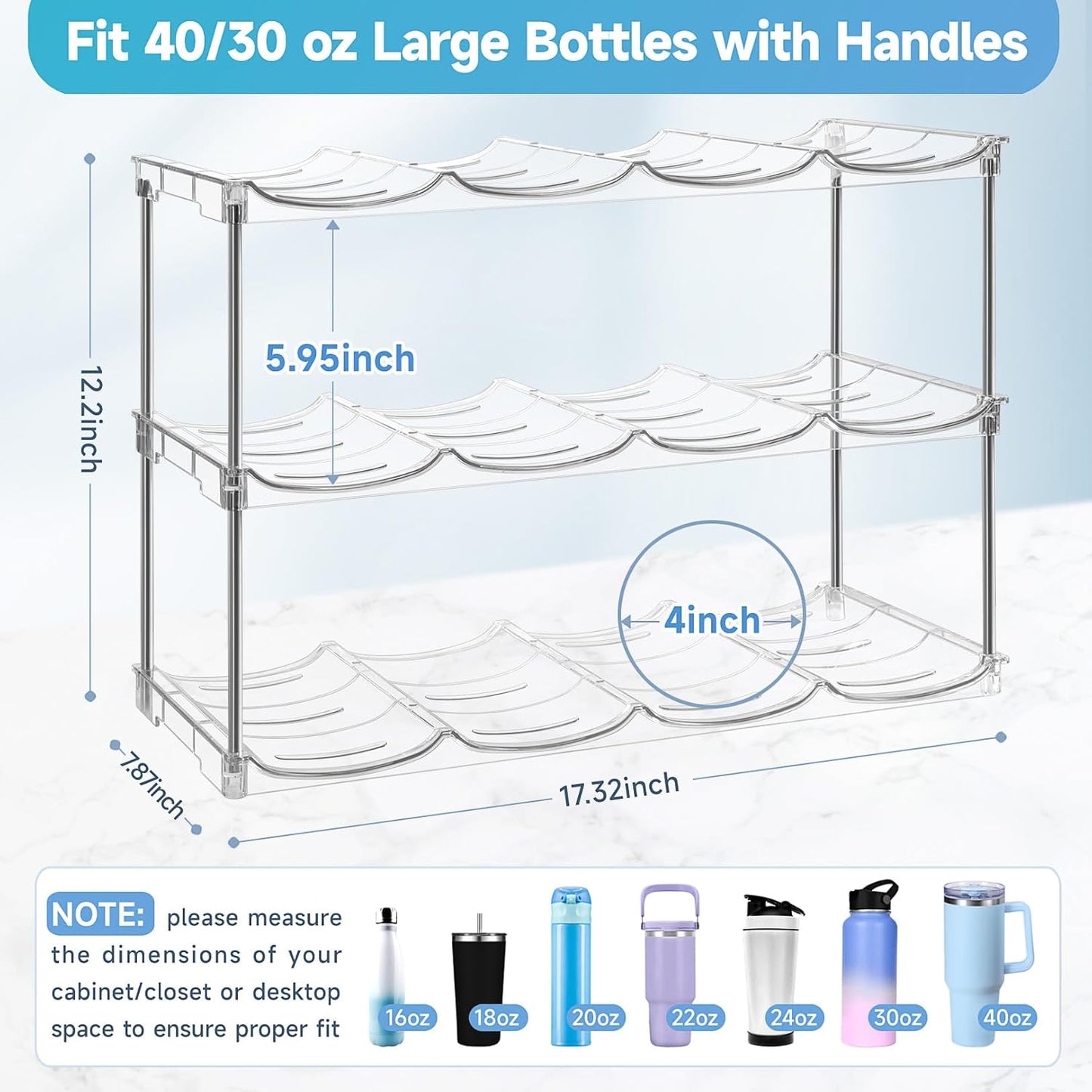 Stanley Water Bottle Organizer - Stackable Holder Rack for 40 oz Tumblers | 3-Pack Kitchen Storage Solution