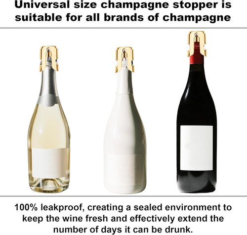 3pcs Champagne Stoppers, Stainless Steel & Silicone Bottle Cork Leak-Proof Keep Bubbles Fresh Champagne Sealers & Wine Savers Reusable Wine Stopper for Cava Prosecco and Sparkling (Gold)