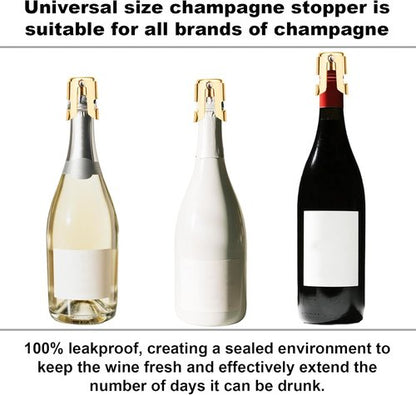 3pcs Champagne Stoppers, Stainless Steel & Silicone Bottle Cork Leak-Proof Keep Bubbles Fresh Champagne Sealers & Wine Savers Reusable Wine Stopper for Cava Prosecco and Sparkling (Gold)