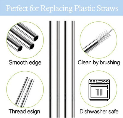 Ello | Metal Straws Replacement - 6 PCS Reusable Stainless Steel Straws with 2 Cleaning Brushes