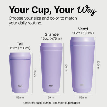 TOPL To Go Coffee Cup - Insulated Stainless Steel Travel Mug with 360° Leak-Safe Lid | Lavender, 16 oz