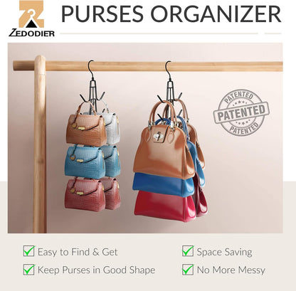ZEDODIER Purse Organizer - Heavy-Duty Hanging Hanger Holds Up to 12 Purses | Black, Space-Saving Design