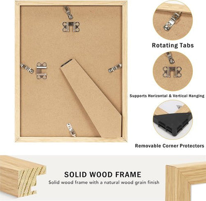 JCJMY Solid Wood Picture Frame - 8.5x11" for Certificates & Photos | Natural Finish with Plexiglass