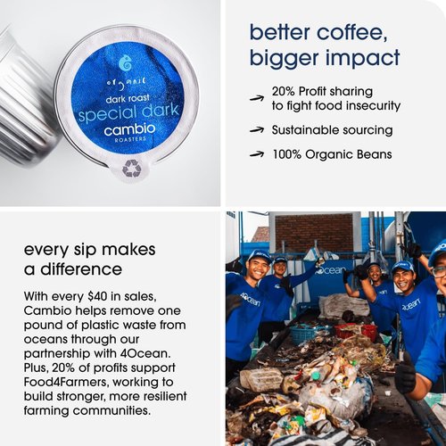 Cambio Roasters Special Dark Roast Organic Coffee Pods - The Only Organic Recyclable Aluminum Coffee Pods, Small Batch Roasted, Keurig® Compatible, Lower Acid, Bold Flavor, Lasting Freshness, 60 Count