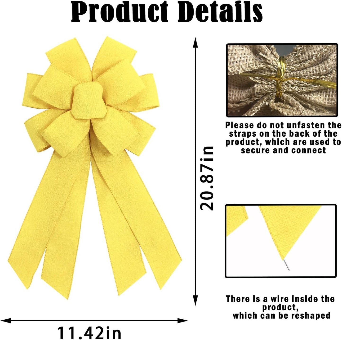 Skiennix Large Yellow Wreath Bow - Perfect for Fall & Thanksgiving Home Decor | Christmas Farmhouse Style
