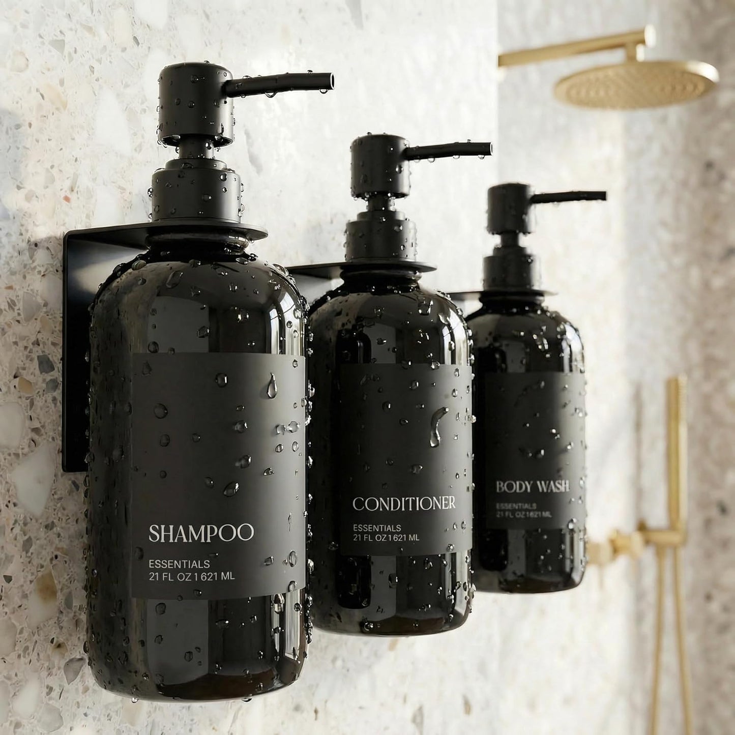 Stylish Shampoo & Conditioner Dispenser Set - Modern Wall-Mount 21oz Soap Bottles with Labels