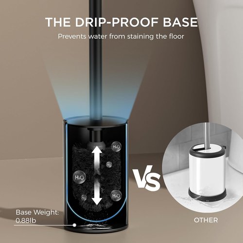 FORIOUS Toilet Brush Set - Heavy Duty 304 Stainless Steel Holder for Deep Bathroom Cleaning | Matte Black