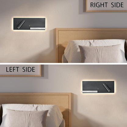 Reading Light Wall Mounted with Wireless Charger & USB Port, LED Book Light for Reading in Bed, Plug in Wall Light for Bedroom, 10W Background Light and 3W Spotlight 3000K Bedside Lamps