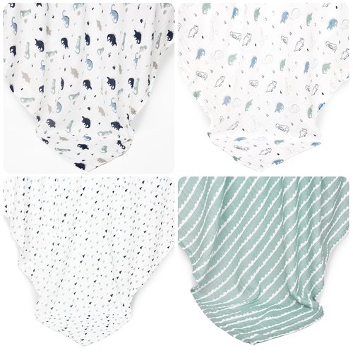 david's kids 4 Pack Baby Muslin Swaddle Blankets, 100% Cotton and Ultra Soft Breathable Receiving Blanket Wrap for Boys Girls, New Born Essentials, Large 47 x 47 inches, Dinosaur