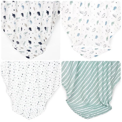 david's kids 4 Pack Baby Muslin Swaddle Blankets, 100% Cotton and Ultra Soft Breathable Receiving Blanket Wrap for Boys Girls, New Born Essentials, Large 47 x 47 inches, Dinosaur