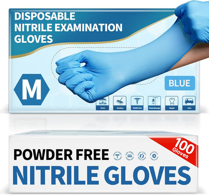 Medguy Medical Blue Nitrile Exam Gloves - 4.5 Mil, 100 Pcs, Powder-Free & Latex-Free, Food-Safe