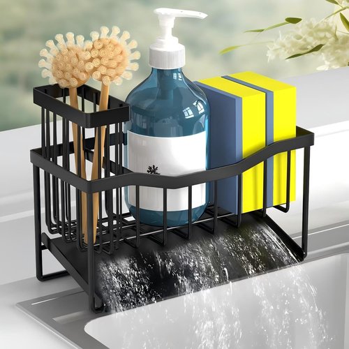 Fssvcd Maifan Sink Caddy - Rustproof Kitchen Organizer with Brush Holder & Self-Drain Tray | Ideal for Sponges & Soap