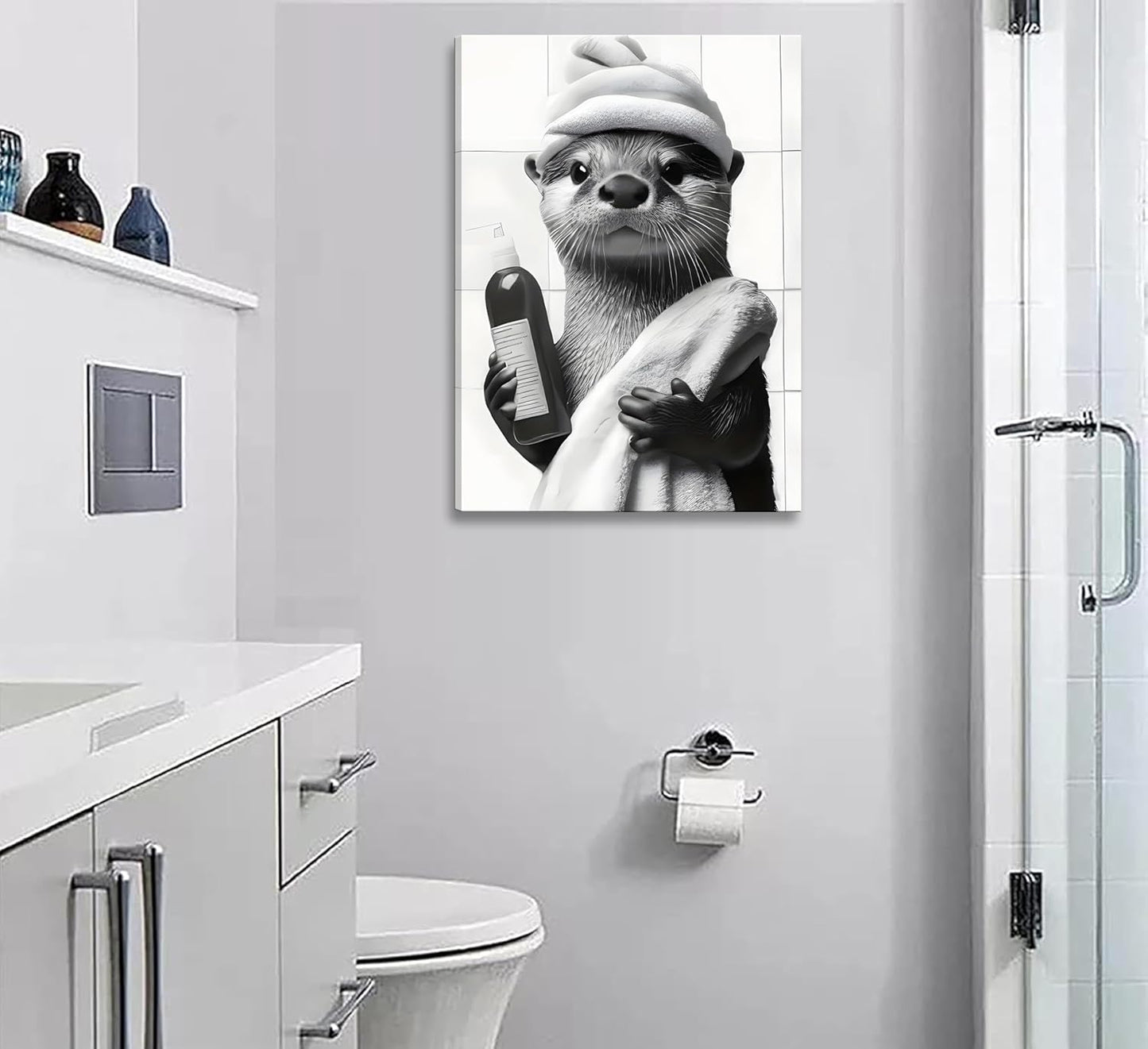 Regine Switzerland 3-Pc Framed Black & White Animal Bathroom Wall Art - Humorous Bear & Cute Raccoon Prints