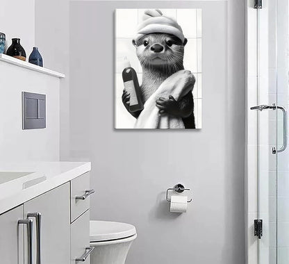 Regine Switzerland 3-Pc Framed Black & White Animal Bathroom Wall Art - Humorous Bear & Cute Raccoon Prints