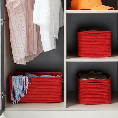 3 Pack Small Storage Baskets for Organizing - 11.8 x 7.8 x 5.1 in, Christmas Red - Variation: Red+11.8"L×7.8"W×5.1"H