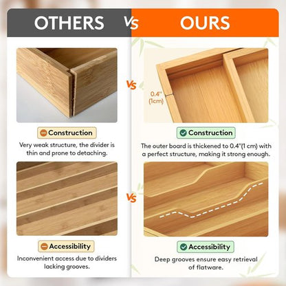 Lifewit Utensil Organizer - Expandable Kitchen Drawer Tray for Cutlery & Silverware | Natural Wood, 15.6-28 x 18.5