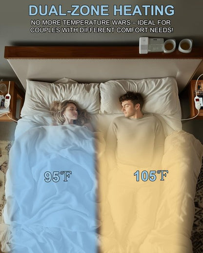 Heated Mattress Pad King Size - Electric Mattress Pad with Dual Control, 8 Heating Settings, Soft Blanket, Bed Warmer, 12-Hour Timer, Heater Sheets, 78" x 80" (Oval White, King)