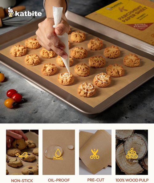 Katbite Parchment Paper Sheets - Heavy Duty Unbleached Baking Paper | 120 Pcs, 8x12 Inches, Pre-Cut for Air Fryer & Grilling