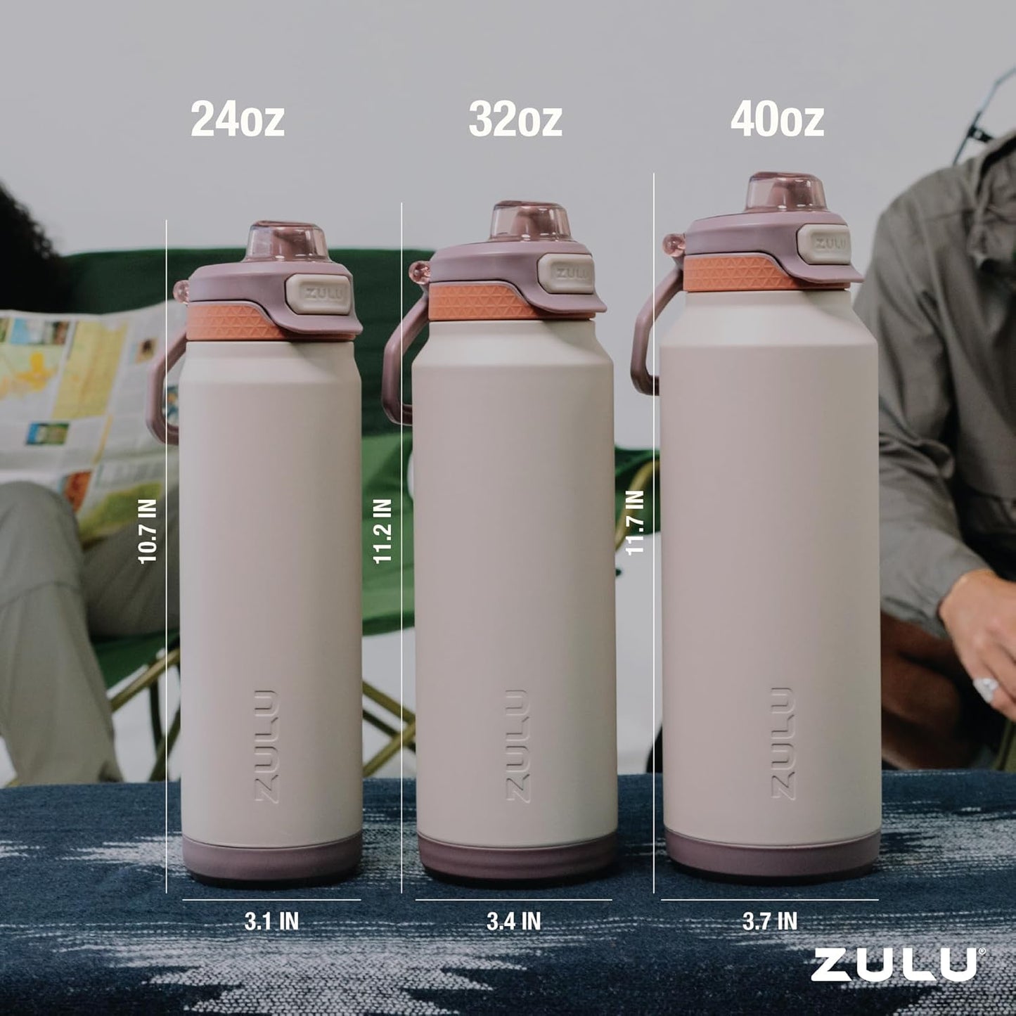 ZULU Powerfill Pro 32oz Stainless Steel Water Bottle - Quick Fill Lid, Triple Walled Insulation, Driftwood