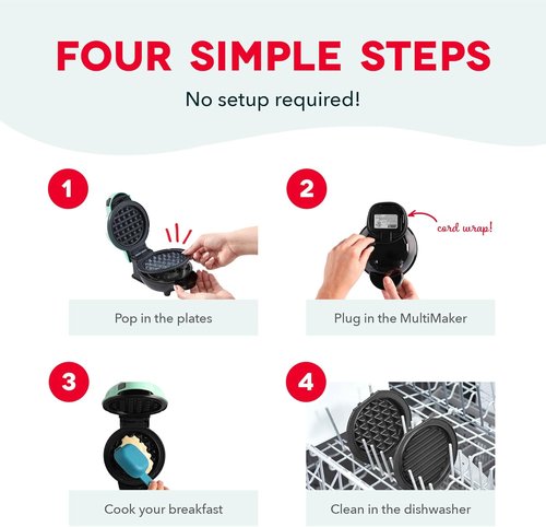 Dash MultiMaker® Mini System - Compact Waffle Maker with Removable Griddle Plates - Aqua, 6 Plates