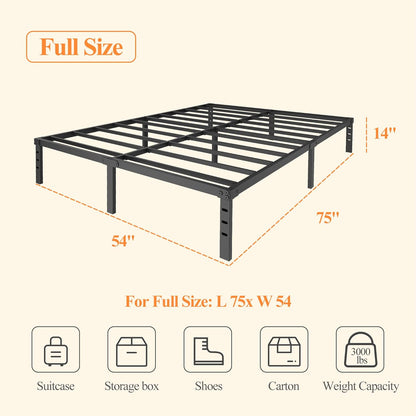 Skiennix 14-Inch Metal Bed Frame - Heavy Duty Full Size Mattress Foundation with Underbed Storage, Black