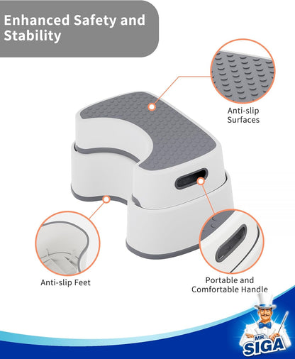 MR.SIGA Toilet Stool - Heavy Duty Squat Step for Adults & Kids | Anti-Slip Design in Off-White & Dark Gray
