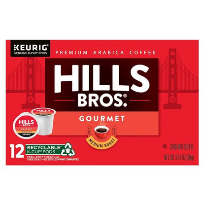 Hills Bros. Gourmet Blend K-Cup Pods - Medium Roast Premium Arabica Coffee | 12 Single Serve Pods