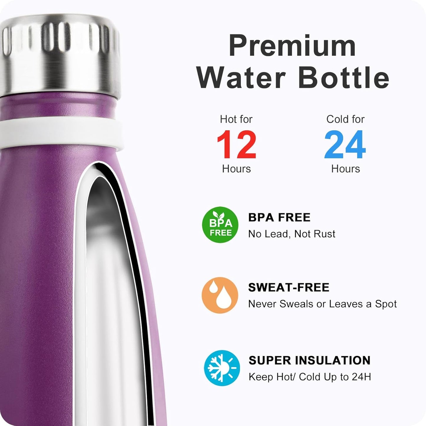 Skiennix Kids Water Bottle - 9 oz Stainless Steel Vacuum Insulated Mini Bottle | Dark Purple, Leak Proof