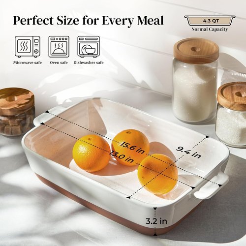 DOWAN Ceramic Casserole Dish - 9x13 Deep Lasagna Pan | Durable Oven-Safe Baking Dish, 4.3 Quarts, Alabaster White