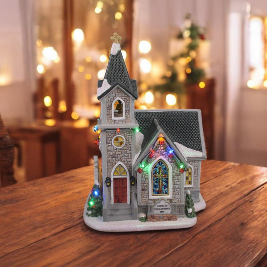 Regine Switzerland Corner Cathedral Porcelain Christmas Village - LED Lights & Festive Charm
