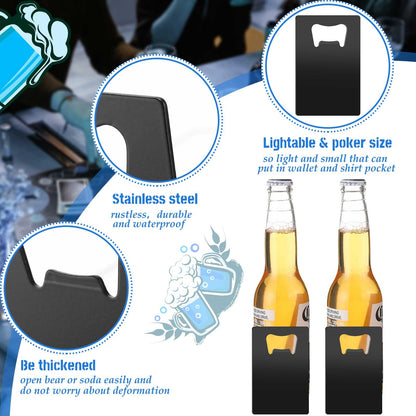 Nuogo 100 Pcs Stainless Steel Card Bottle Openers Bulk Metal Card Beer Openers Groomsmen Wallet Bottle Opener for Wedding Party Bridesmaid Favors Gifts (Black)