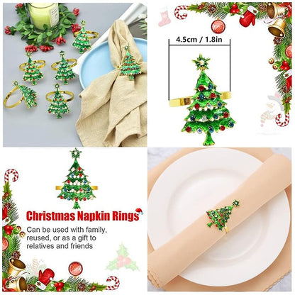 Napkin Holders Set of 10 Christmas Tree Design, Alloy Napkin Rings, Holiday Table Decor - Variation: Christmas Tree