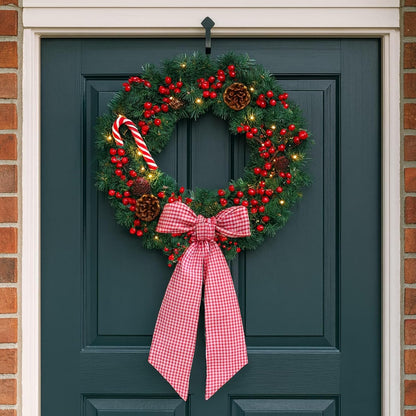 Red White Gingham Wreath Sash by [Brand Name] - 5.12" Wide x 54.33" for Christmas & Patriotic Decor