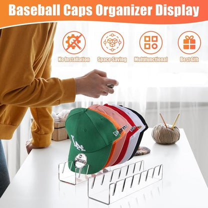 Hat Stand for Baseball Caps - 2 Pack Acrylic Organizer for 14 Caps | Clear Hat Racks for Closet & Bedroom