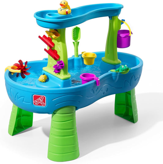 Step2 Rain Showers Splash Pond Water Table - Kids Sensory Playset with 13 Accessories | Blue & Green, Ages 1.5+