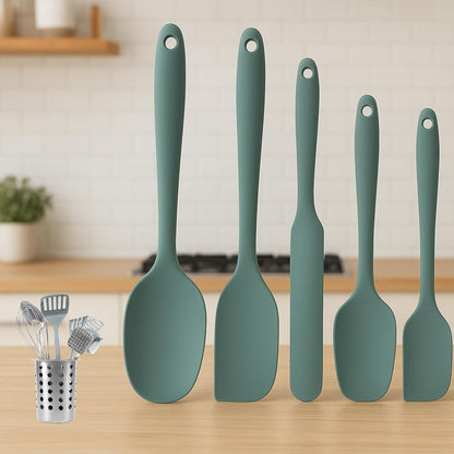 Skiennix Silicone Spatula Set - 5-Piece Heat Resistant Kitchen Utensils | Sage Green, Non-Stick Design for Easy Cleaning and Flipping Pancakes