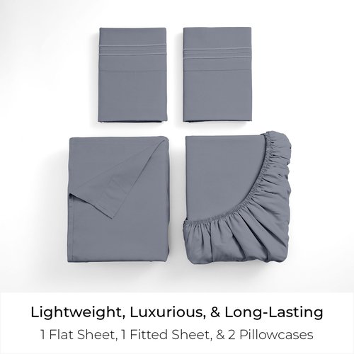 Mellanni King Sheets Set - 4 PC Iconic Collection Bedding - Hotel Luxury, Extra Soft, Cooling Bed Sheets - Wrinkle, Fade, Stain Resistant (King, Mineral Gray)