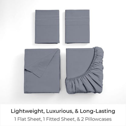 Mellanni King Sheets Set - 4 PC Iconic Collection Bedding - Hotel Luxury, Extra Soft, Cooling Bed Sheets - Wrinkle, Fade, Stain Resistant (King, Mineral Gray)