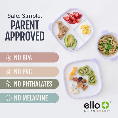 Ello Clean Start Toddler Plates - BPA-Free Ceramic with Silicone Sleeve | 2 Pack in Dewdrop & Grayed Jade