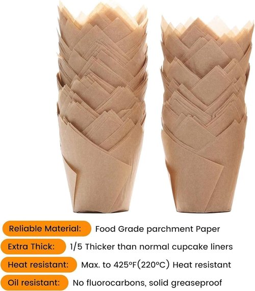 Bake Choice 400pcs Natural Tulip Cupcake Liners - Unbleached European Parchment Paper Muffin Wrappers for Parties & Holidays
