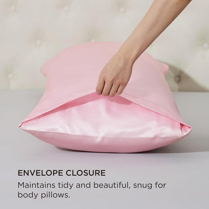 Bedsure Body Pillow Cover - 20x54 Inches Pink Satin Pillowcase for Hair & Skin | Cooling & Silky Design