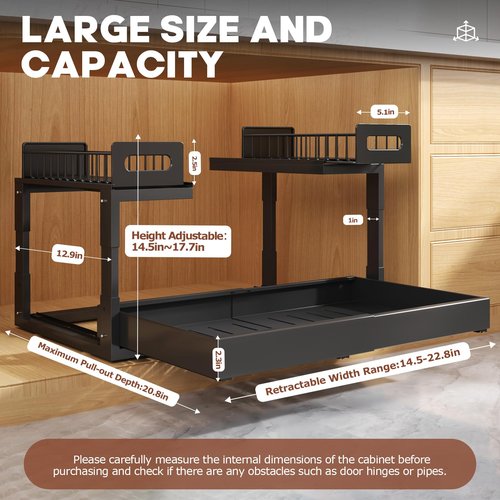 1 Pack Expandable Under Sink Organizers And Storage With Upgrade Professional Rails,2-Tier Pull Out Under Cabinet Organizer Height Adjustable,Slide Out Under Sink Drawers For Kitchen Bathroom-White