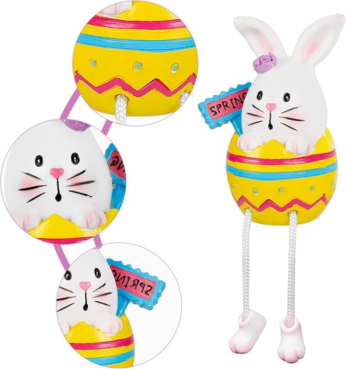 Lulu Home Easter Bunny Figurines - 2 Pack Resin Egg Shelf Sitters with Dangling Legs | Modern Tabletop Decor