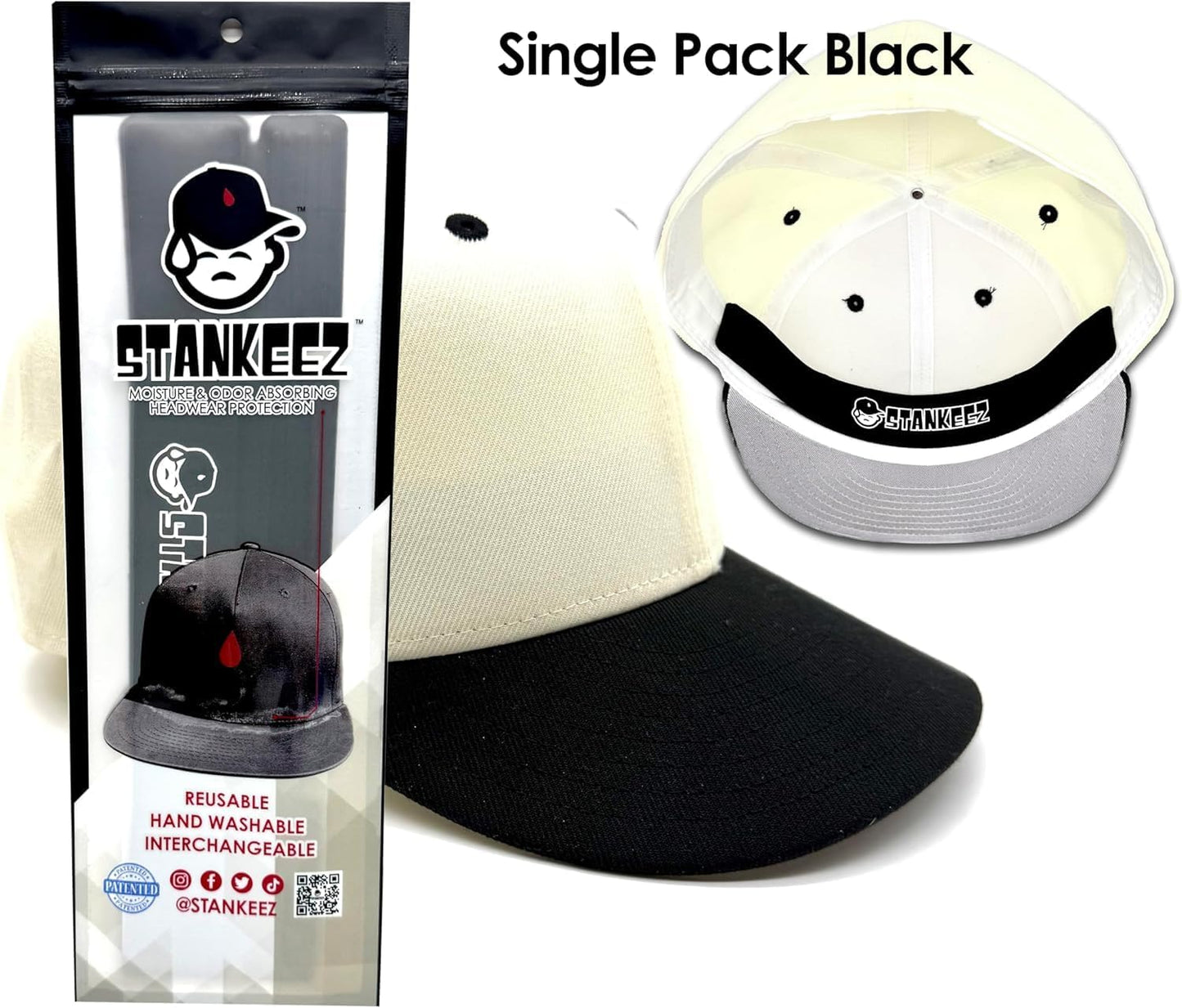 Stankeez Hat Liners - Reusable Sweat Shield for Hats - Hand Washable & Non-Adhesive - Unisex Black