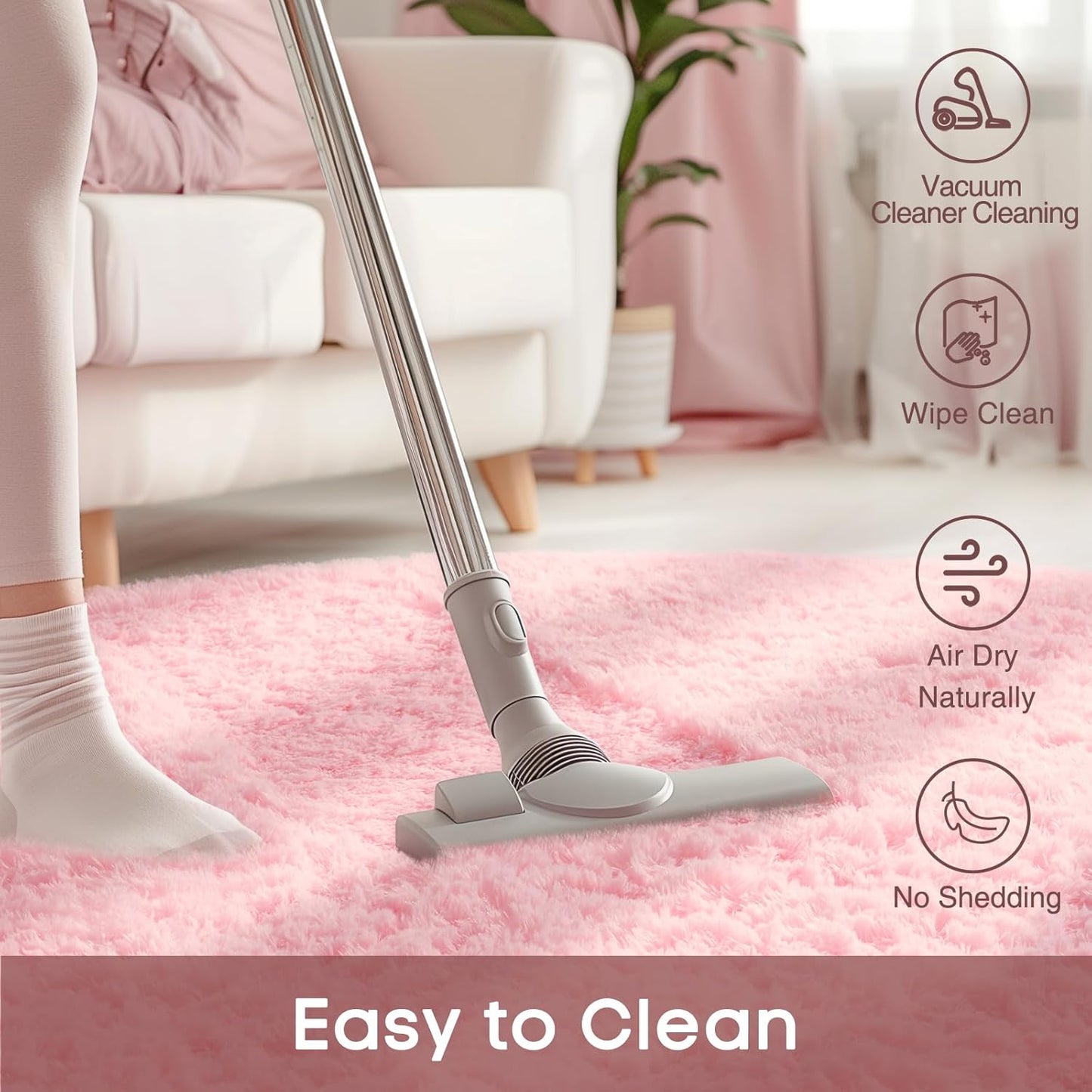 Ophanie Soft Fluffy Shaggy Rug - Aesthetic Pale Pink Decor for Bedroom & Living Room | 4' Round